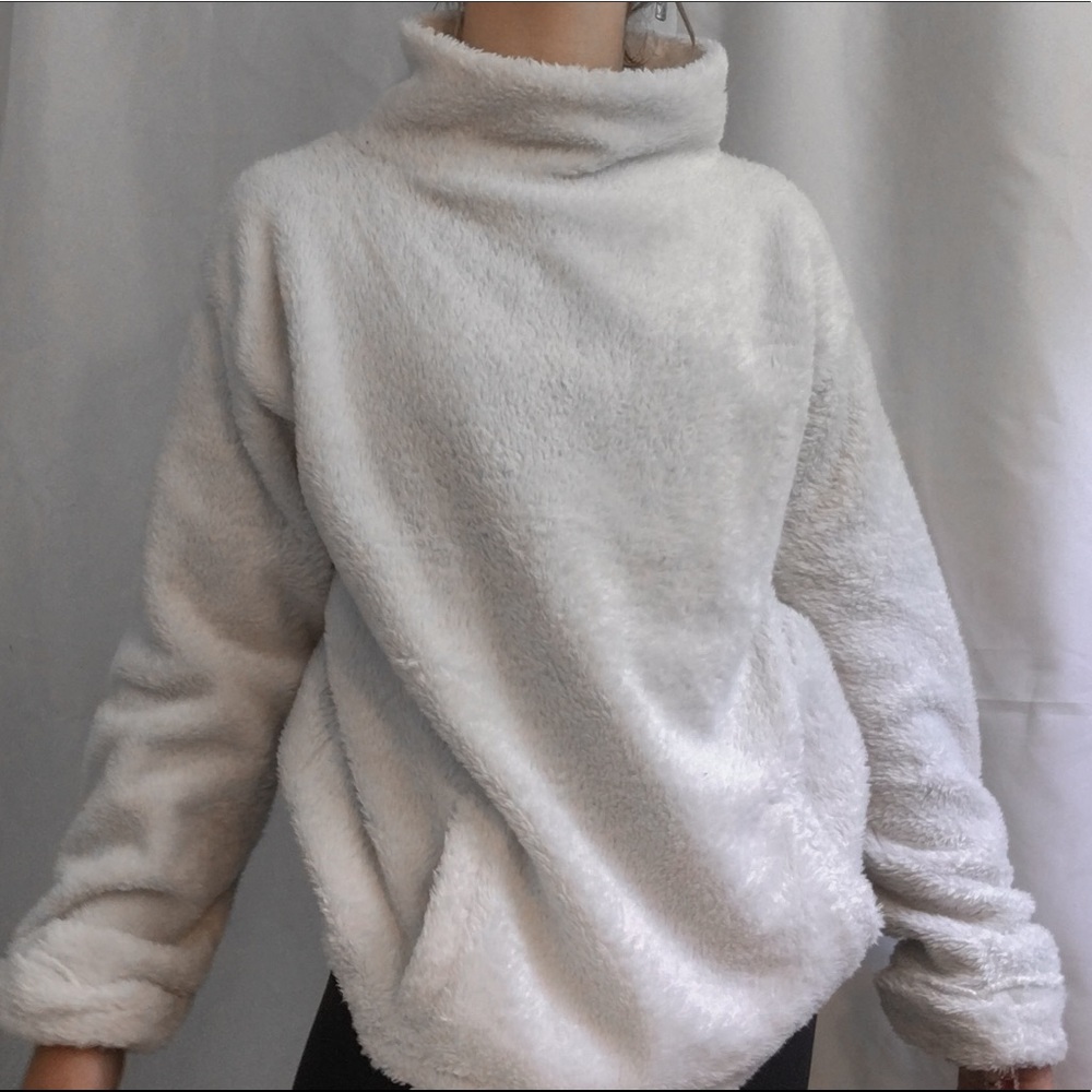 White Fuzzy Turtleneck Sweater